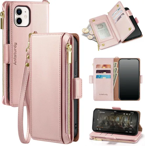 Miniatura 18 de Antsturdy Funda tipo cartera compatible con iPhone 12 Mini, funda de piel sintética con bloqueo RFID, funda para teléfono para mujeres y hombres