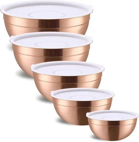 Miniatura 8 de Tazones de Mezcla Arcoíris con Tapas Herméticas, Tazón de Acero Inoxidable, Ensaladeras 7 Piezas de Tazones Anidables Arcoíris Accesorios de Cocina