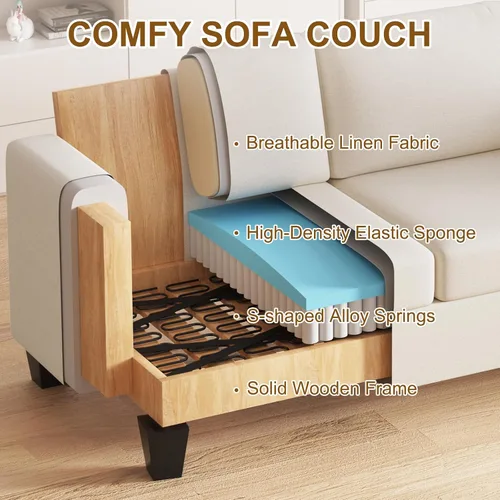 Miniatura 7 de Furnimart Sofás Seccionales para Sala de Estar, Modernos 2 Sofás de Dos Plazas y Sofá de 3 Plazas, Juego de Sofá de Asiento Profundo Color Crema