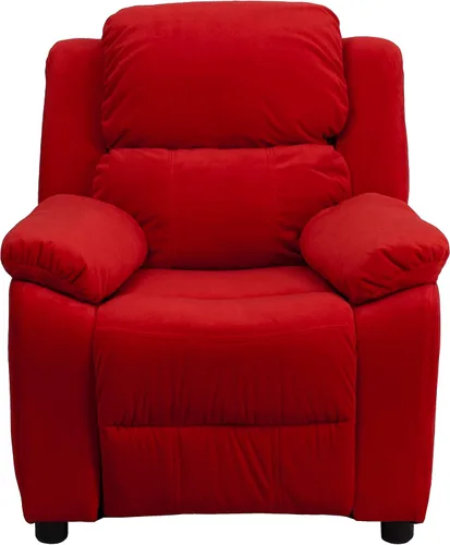 Miniatura 29 de Flash Furniture, sillón reclinable de lujo, muy acolchado, de vinilo color beige, con apoyabrazos con compartimento de almacenamiento, para niños