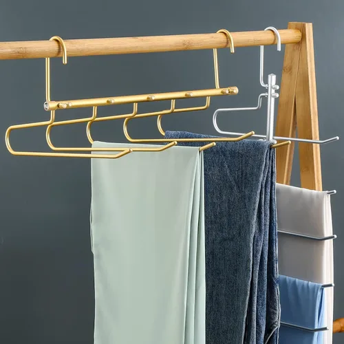 Miniatura 4 de Perchas de aluminio para pantalones que ahorran espacio, 5 capas multifuncionales, sin olor, libre de óxido, organizador de armario resistente