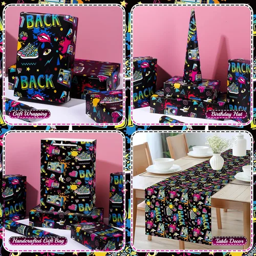 Miniatura 3 de Pineraap Rollo de papel de regalo de los años 80 y 90, papel de regalo de hip hop neón de los años 80, papel de regalo retro de graffiti rock