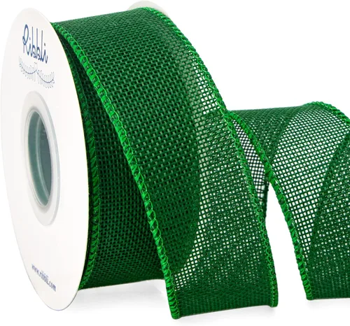 Ribbli - Cinta de arpillera verde esmeralda con alambre, 1 – 1/2 Pulgadas x 10 Yardas, cinta con borde alámbrico para arco grande, corona,