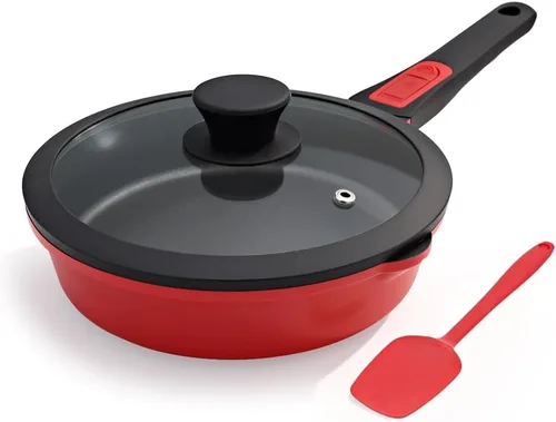 Small 8 Inch Frying Pan Skillet with Lid, Non Stick Saute Pan, Egg Pan Nonstick with Detachable Handle, Induction Compatible, Oven Safe, PFOA PFOS