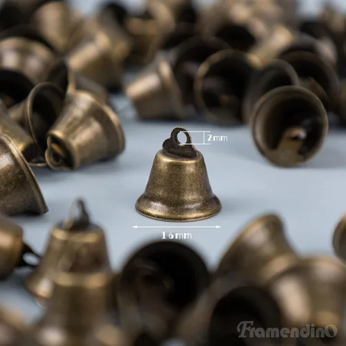 Miniatura 2 de Framendino, Paquete de 200 mini cascabeles de bronce vintage para manualidades, 0.630 in, pequeña campanilla de la libertad para árbol de Navidad