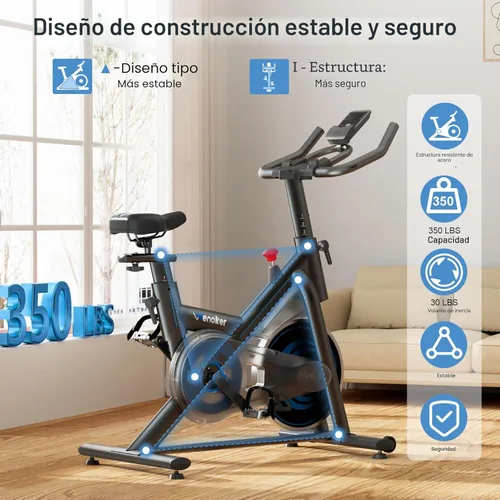 Miniatura 6 de Bicicleta estática para el hogar – Bicicleta de ciclismo interior de resistencia magnética de 350 libras, bicicleta giratoria estacionaria