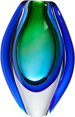 Luxury Lane Sommerso - Florero de cristal ovalado soplado a mano para decoración de mesa de centro de mesa de 8.5 pulgadas de alto, color verde