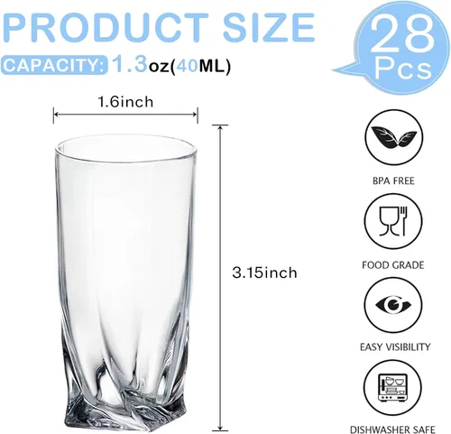 Miniatura 2 de Juego de 28 vasos de chupito a granel con base pesada, vasos de whisky de 1.3 onzas, vasos de bebidas espirituosas, juego de vasos de tequila, vasos