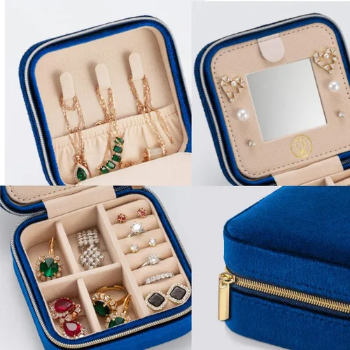 Miniatura 3 de ZPROW Joyero de viaje de terciopelo de felpa, organizador de joyas de viaje, estuche de viaje para joyas, joyero de viaje, pequeño joyero