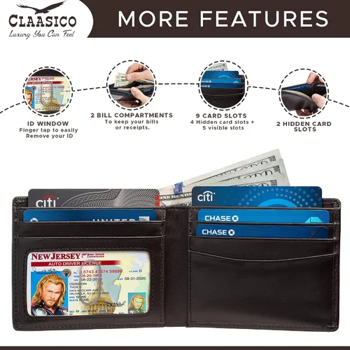 Miniatura 2 de Cartera para hombre, billetera RFID delgada de piel auténtica, regalo para hombres empaquetado en una elegante caja de regalo