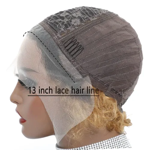 Miniatura 4 de INSTASTYLE Pelucas rubias degradadas con encaje frontal de 6 pulgadas, cabello humano de 13 x 1, corte Pixie, pelucas cortas rizadas de encaje HD