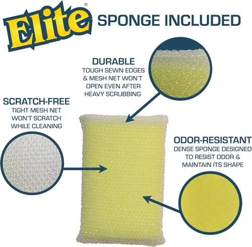 Miniatura 3 de Elite Buddy - Dispensador de jabón para platos y soporte de esponja para encimera de fregadero de cocina, incluye esponja limpiadora antiarañazos
