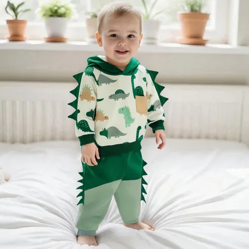 Miniatura 31 de Conjunto de ropa de otoño e invierno para bebé y niño, sudadera larga con capucha y pantalones para niños pequeños, 6, 12, 18, 24 meses, 2T