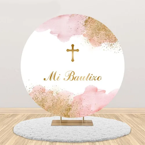 Miniatura 6 de SENDY Telón de fondo redondo Mi Bautizo de 6.5 x 6.5 pies para fotografía, decoración de fiesta de bautismo mexicano, Dios bendiga al niño, pancarta