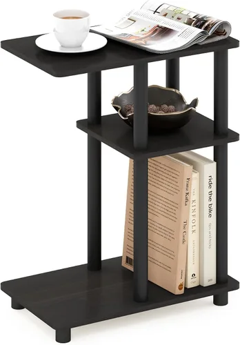 Miniatura 10 de Furinno Turn-N-Tube - Mesa auxiliar en forma de C con ruedas, robre francés gris/negro Roble francés gris/negro.