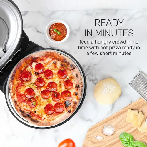 Miniatura 3 de Homecraft Horno de pizza horneado a piedra – 12 pulgadas estilo leñador para interiores, máquina de pizza eléctrica para encimeras – Piedra