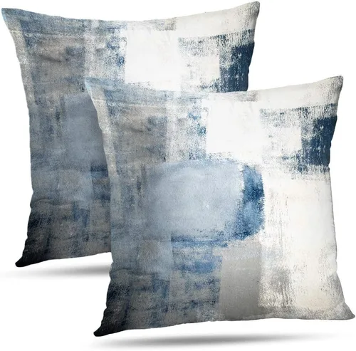 Juego de 2 fundas de cojín decorativas y contemporáneas, para el dormitorio, el sofá o la sala de estar, 45,7 x 45,7 cm, color azul y gris