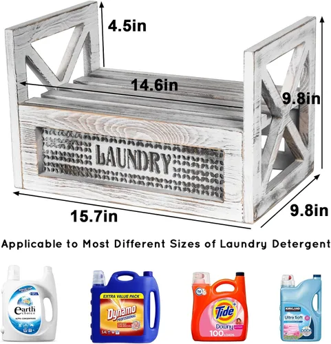Miniatura 2 de Soporte para detergente para ropa con bandeja de goteo, decoración de madera para cuarto de servicio de granja, accesorios rústicos