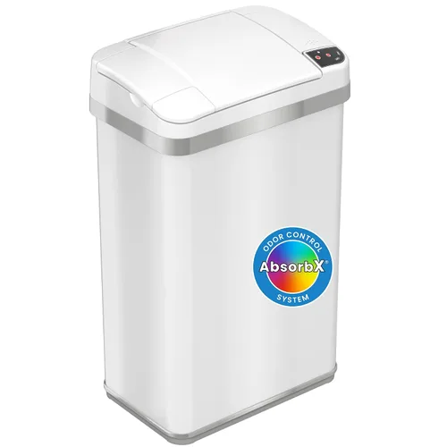 iTouchless - Cubo de basura de 4 galones con sensor automático sin contacto, filtro para olor AbsorbX y ambientador, color blanco perla para baños y
