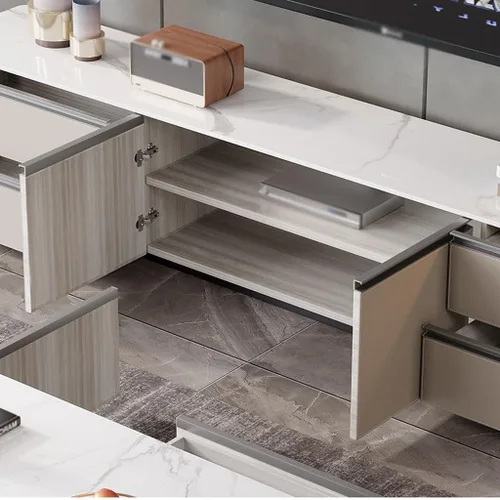 Miniatura 3 de TV Cabinet Stand TV Stand Home Audio-Visual Cabinet Living Room Entertainment Center Leather Storage Cream Style Floor(180 * 40 * 45cm)