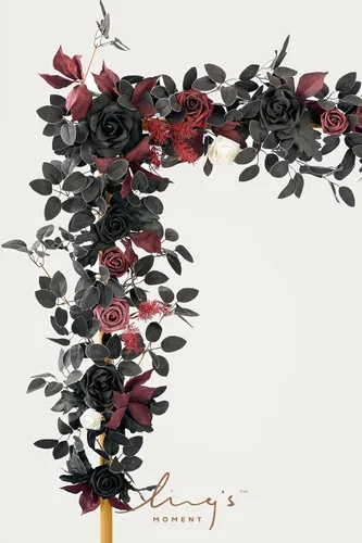 Miniatura 4 de Ling's Moment Guirnalda de Flores Artificiales Negra Burdeos de 5 Pies, Hojas de Rosas Falsas, Guirnalda Floral, Flores de Arco, Enredadera