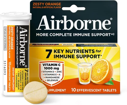 Miniatura 21 de Airborne 1000 mg de vitamina C con vitamina D y zinc, suplemento de apoyo inmunológico multivitamínico sin azúcar, antioxidantes vitaminas A C