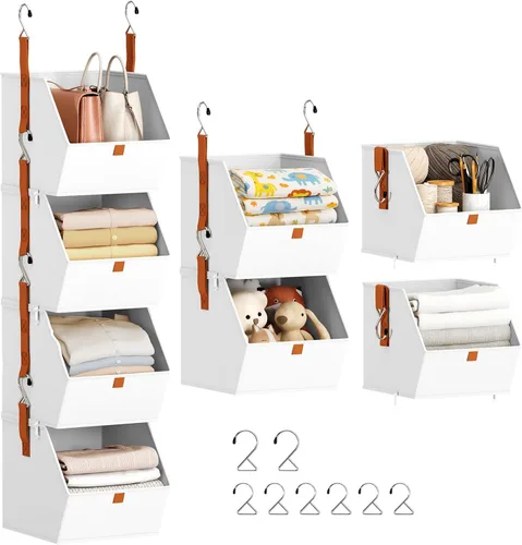Miniatura 13 de Homsorout Organizador colgante de armario de 4 niveles, estantes colgantes para ropa, sistema de armario que ahorra espacio, contenedores de Beige