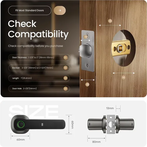 Miniatura 7 de Leydebong Cerradura de puerta inteligente con huella digital, tarjeta IC y teclado, cerradura electrónica 5 en 1 con control de aplicación, fácil
