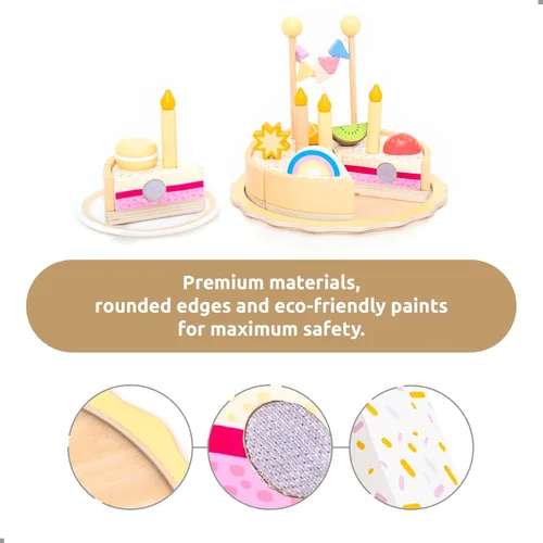 Miniatura 2 de UMU® Juego de pastel de cumpleaños de madera, juguete de cocina con velas, números, frutas y coberturas, comida de madera para niños de 3, 4, 5