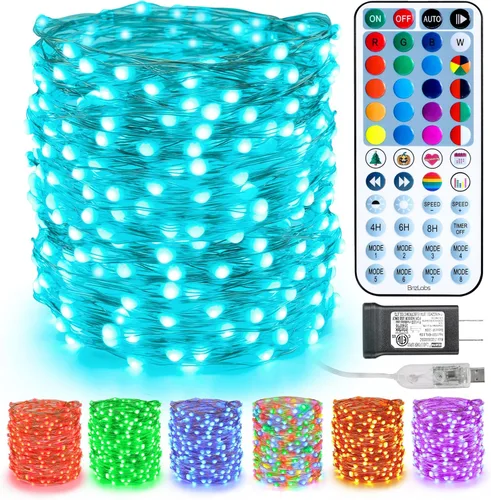Miniatura 18 de BrizLabs Guirnalda de luces de hadas de 33 pies, 100 luces LED rojas, blancas y azules con temporizador remoto, USB 4 de julio, luz estrellada, 100