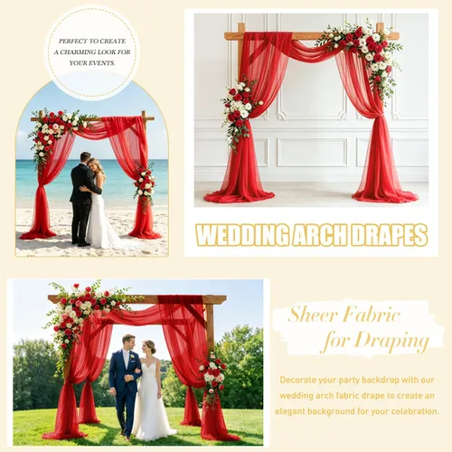 Miniatura 5 de FUHSY Tela para arco de boda, 20 pies, 2 paneles de tela de gasa, cortinas transparentes para telón de fondo de boda, elegantes cortinas de arco