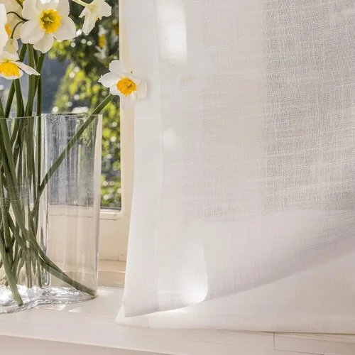 Miniatura 3 de 2 paneles de cortinas traslúcidas blancas de 54 pulgadas de largo, paneles transparentes de lino con textura para ventana, cortinas plisadas
