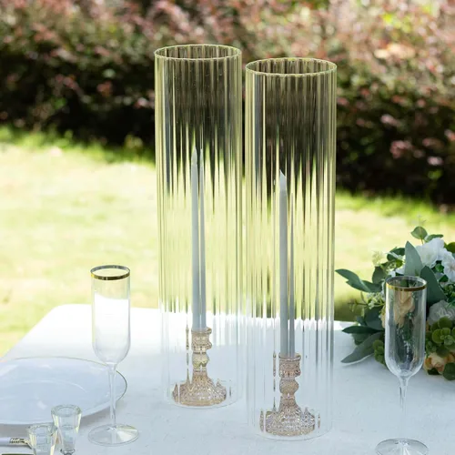 Miniatura 29 de Efavormart Paquete de 2 Portavelas Candelabro Transparente de 18", Pantalla de Vidrio para Vela, Pantalla de Vela Huracán de Extremo Abierto