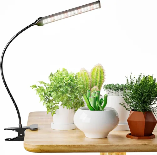 GooingTop Luz de cultivo para plantas de interior, 5000 K, lámpara blanca de cuello de cisne de espectro completo con clip LED rojo y azul para