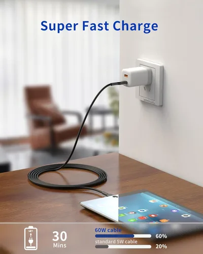 Miniatura 3 de Cable USB C a USB C (paquete de 2, 6 pies, 60 W/3 A) para iPhone 15, carga rápida para iPhone 15 Pro Max Plus, iPad Mini 6/Pro 2021, iPad Air 4