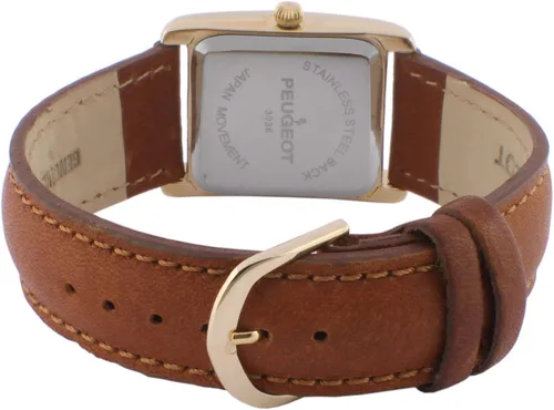 Miniatura 6 de Peugeot reloj de mujer enchapado en oro 14K, correa de cuero