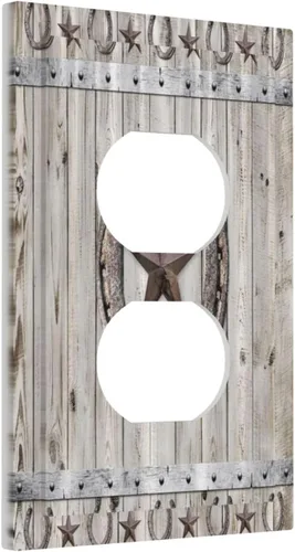 Miniatura 2 de Cubiertas de pared de estilo rústico occidental de madera puerta de granero herradura de hierro estrella placas de pared simple dúplex cubiertas