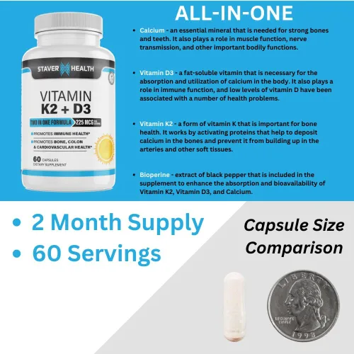 Miniatura 3 de Vitamina K2 D3 con calcio y bioperina, vitamina K2 (MK7) con suplemento D3 sin OMG, vitamina D3, vitamina K2 MK-7 fácil de tragar vitamina D