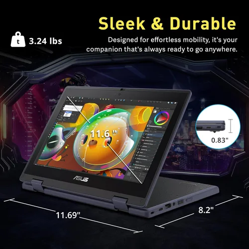 Miniatura 8 de ASUS BR1102FGA 11.6" 2-en-1 Laptop táctil resistente a golpes y derrames, Intel Celeron N100, 4GB RAM, 288GB de almacenamiento