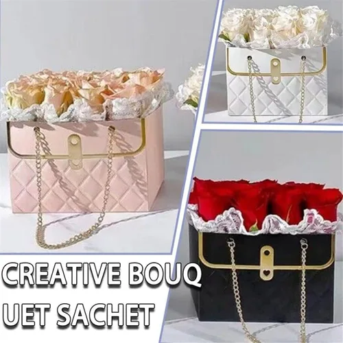 Miniatura 4 de Caja de regalo de papel de flores con cadena de metal, cajas de flores portátiles, cajas para arreglos florales, cajas de flores para arreglos, 4