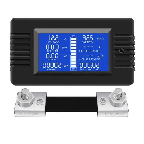 Miniatura 9 de Medidor Monitor de Batería Multifunción DC, 6.5-100V, 0-100A (Ampliamente Aplicado a Batería de RV/Automóvil de 12V/24V/48V) Pantalla LCD Medidor