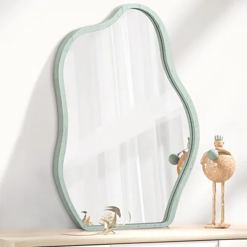 Miniatura 16 de Espejo de pared asimétrico con marco de madera, espejo colgante moderno irregular para pared para tocador, sala de estar, dormitorio, baño, entrada
