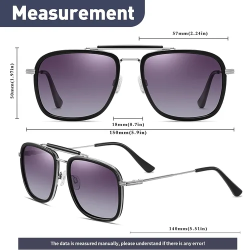 Miniatura 2 de FUZHITIAN Gafas de sol polarizadas cuadradas retro para hombres y mujeres, marco de aleación clásico HERO Iron Man y Spider-Man