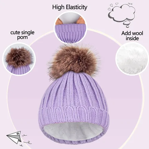 Miniatura 2 de Conjunto de bufanda y guantes de punto de invierno para niños y niñas con pompón