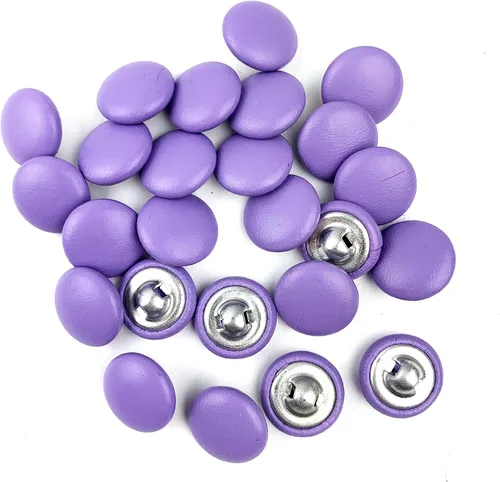 Miniatura 50 de Heyiwell 30 botones redondos cubiertos de cuero con vástago de metal, para vestidos de novia, camisas, vestidos, manualidades de costura (beige, mm)