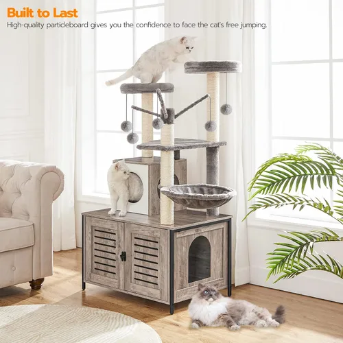 Miniatura 2 de HOOBRO Árbol para gatos con recinto para caja de arena, 27.6" L x 18.9" A x 52" Al, Torre de madera para gatos todo en uno, Muebles para gatos