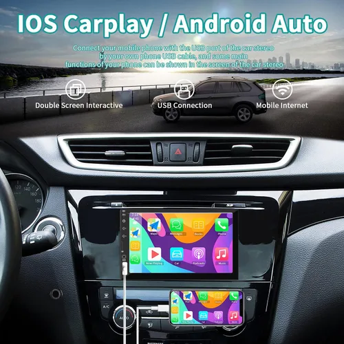 Miniatura 2 de Receptor de audio de radio para auto de doble DIN para Apple Carplay, Android Auto, Mirror Link, pantalla táctil de 7 pulgadas, cámara de reversa
