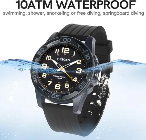 Miniatura 5 de F.ZEGAO 100M Waterproof Watch for Swimming, Easy Read Unisex Analog Watch, Second Hand Diver Analog Watch Men, 45mm Diameter