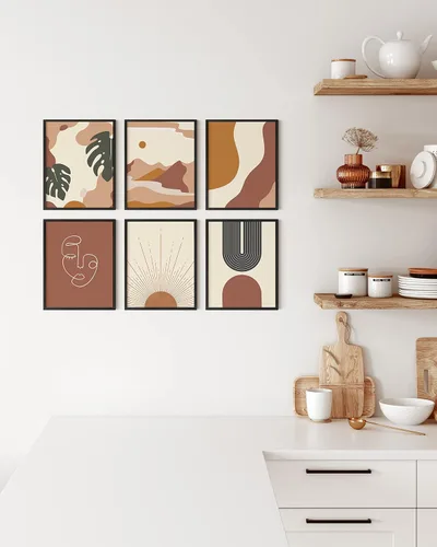 Miniatura 5 de HAUS AND HUES Arte de pared neutro con estampado bohemio, juego de 6 impresiones de arte bohemio de mediados de siglo, arte de pared moderno