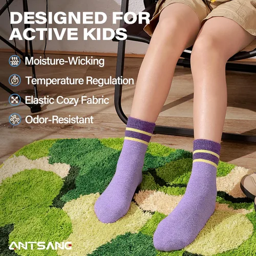 Miniatura 61 de ANTSANG Calcetines de Lana, Calcetines Térmicos Cálidos y Gruesos Tipo Crew Boot para Niños Pequeños, Niños y Niñas, 6 Pares